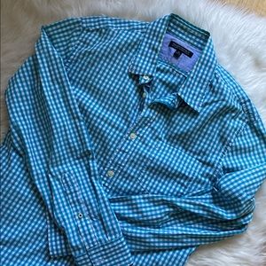 Banana Republic Teal Check Soft Wash Tailored Slim Fit Button Down Shirt - SizeM